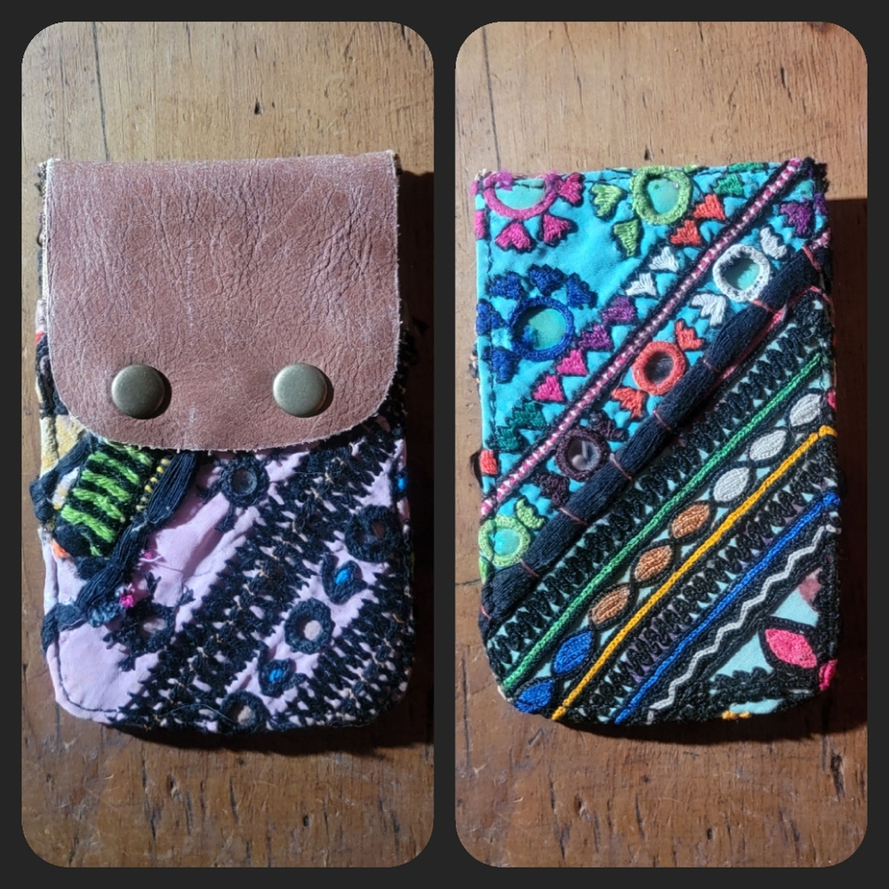🍄🪬 Free People Boho Embroidered Repurposed vtg banjara hippie Wallet card case